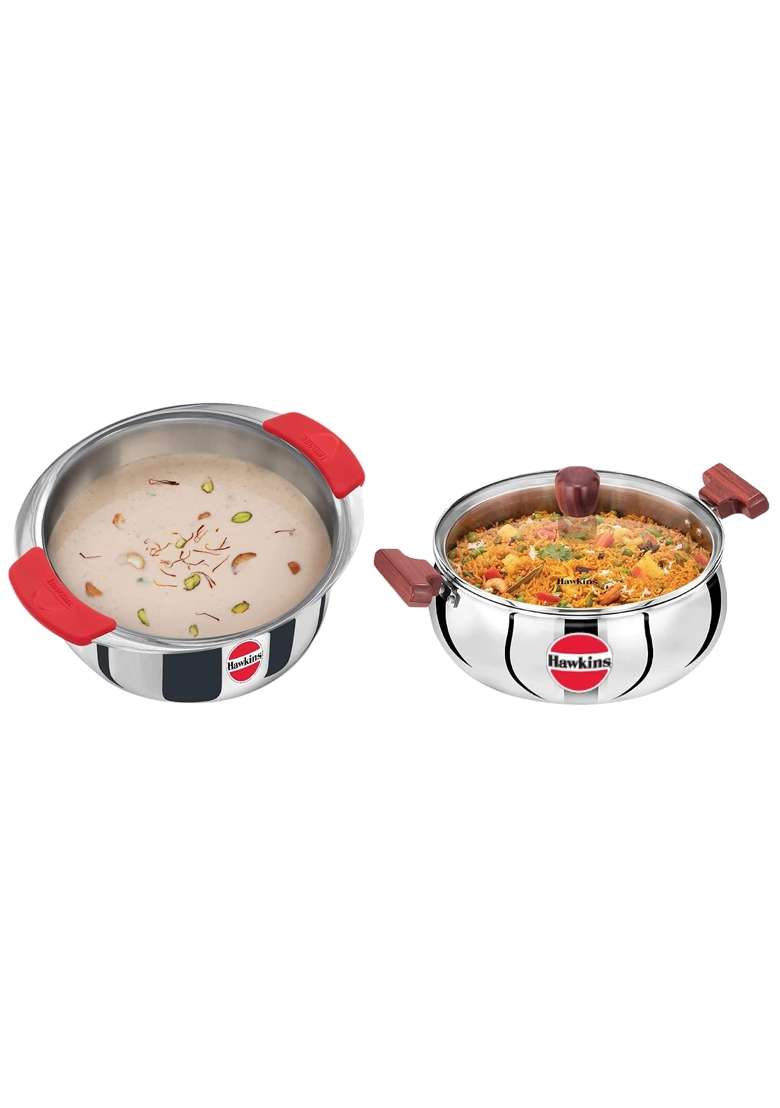 Hawkins Cook N Serve Handi Cooking Pot with Glass Lid and Tri-Ply Stainless Steel Induction | 5 L | 5.3 Qt - Indya