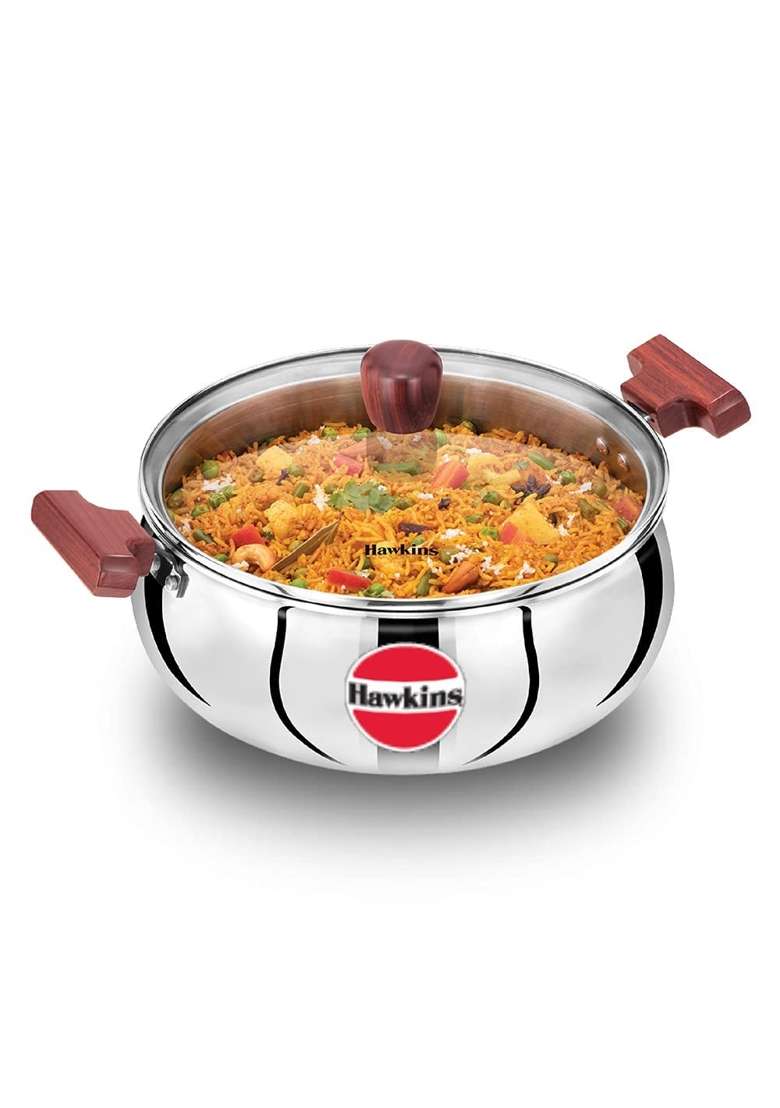 Hawkins Cook N Serve Handi Cooking Pot with Glass Lid and Tri-Ply Stainless Steel Induction | 5 L | 5.3 Qt - Indya