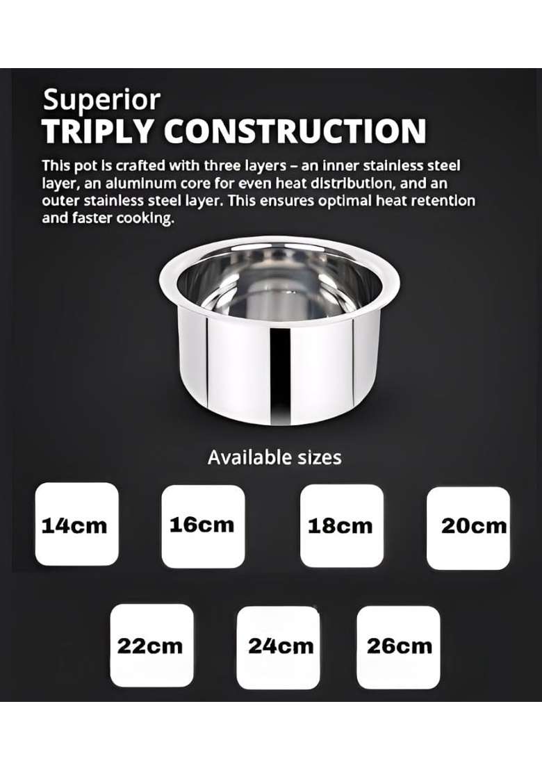 EURO style EUROStyle Stainless Steel Triply Tope Cooking Pot for Healthy Cooking ISI Mark Certified | 5 L | 5.3 Qt | 24 cm | 9.4 Inch - Indya