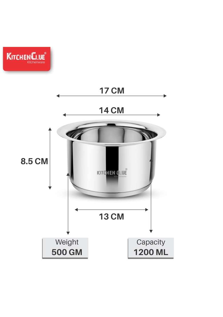 KITCHEN CLUE Tope Cooking Pot Set for Kitchen | 1.2 L | 1.3 Qt | 8.5 cm | 3.3 Inch | Tri-Ply - Indya