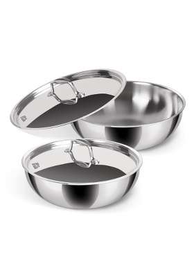 MILTON Pro cook Tri-Ply Stainless Steel Tasla Deep Pan with Lid | 1 L | 1.1 Qt | 16 cm | 6.3 Inch | 2-Piece Set | Induction Compatible