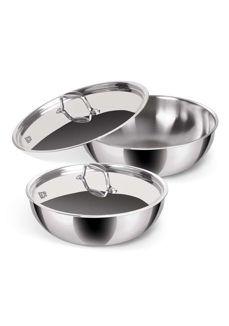 MILTON Pro cook Tri-Ply Stainless Steel Tasla Deep Pan with Lid | 1 L | 1.1 Qt | 16 cm | 6.3 Inch | 2-Piece Set | Induction Compatible - Indya