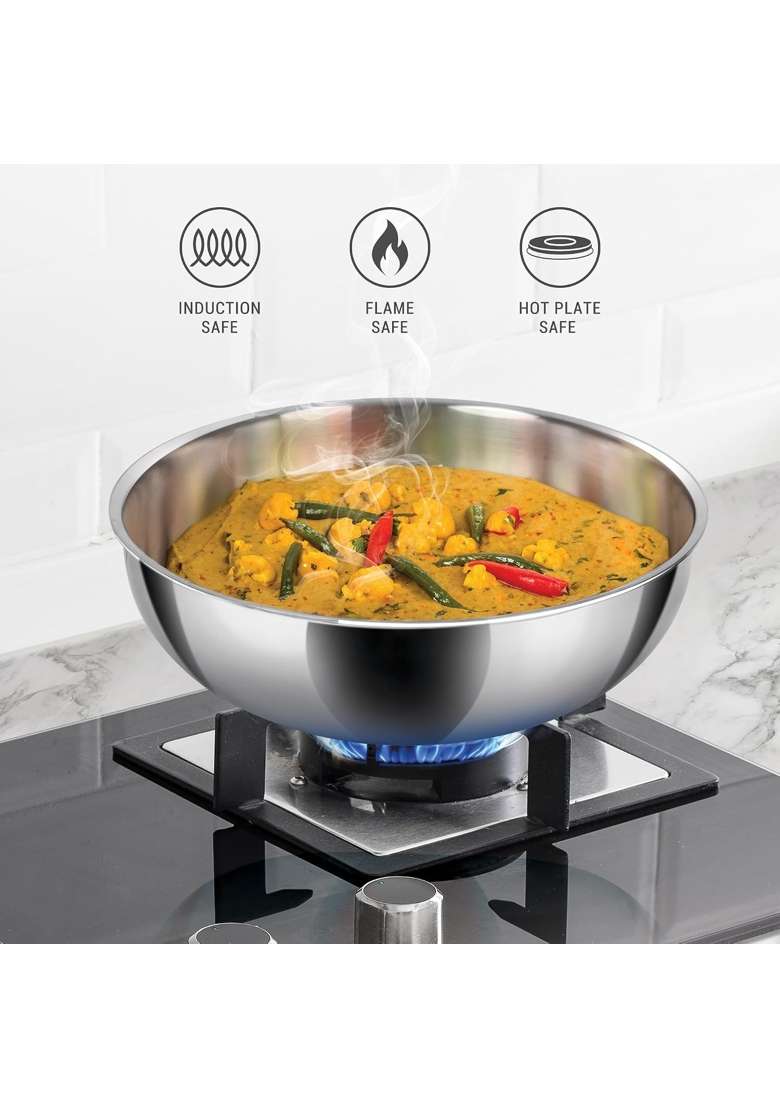 MILTON Pro cook Tri-Ply Stainless Steel Tasla Deep Pan with Lid | 1 L | 1.1 Qt | 16 cm | 6.3 Inch | 2-Piece Set | Induction Compatible - Indya
