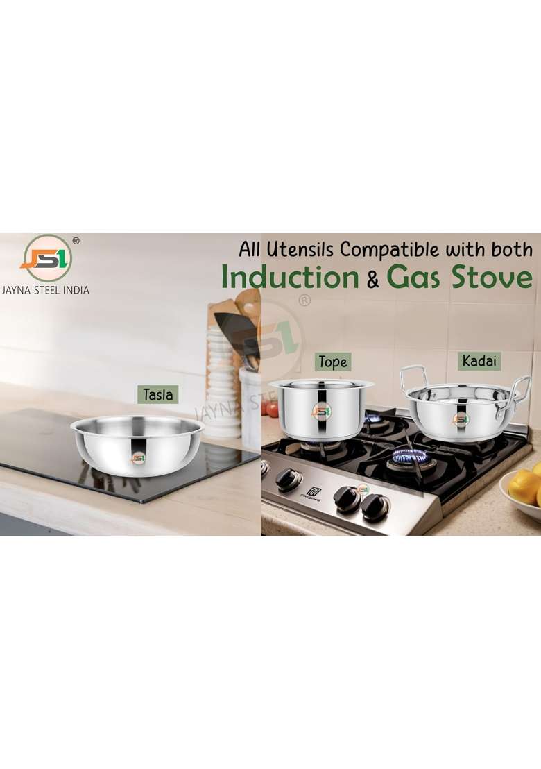 JSI Stanless Steel Tri-Ply Base Cookware Set | 1600 ml | 54.1 fl oz | 20 cm | 7.9 Inch | 3-Piece Set | Induction Compatible - Indya