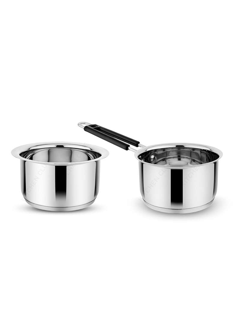 KITCHEN CLUE Stainless Steel Tri-Ply Tope Cooking Pot and Saucepan Set for Milk Water Boiling | 2000 ml | 67.6 fl oz | 20 cm | 7.9 Inch | Pack of 2 - Indya