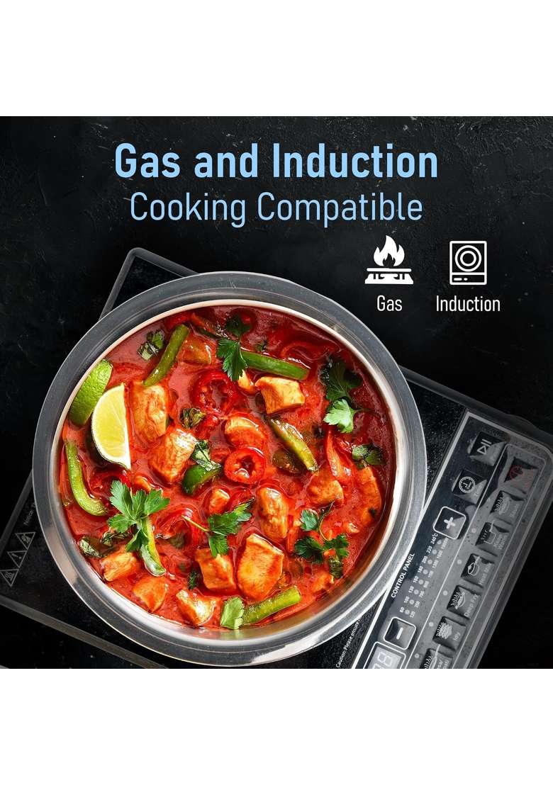 AGARO Regency Triply Tope Cooking Pot with Stainless Steel Lid | 4.5 L | 4.8 Qt | 24 cm | 9.4 Inch | Induction Compatible - Indya
