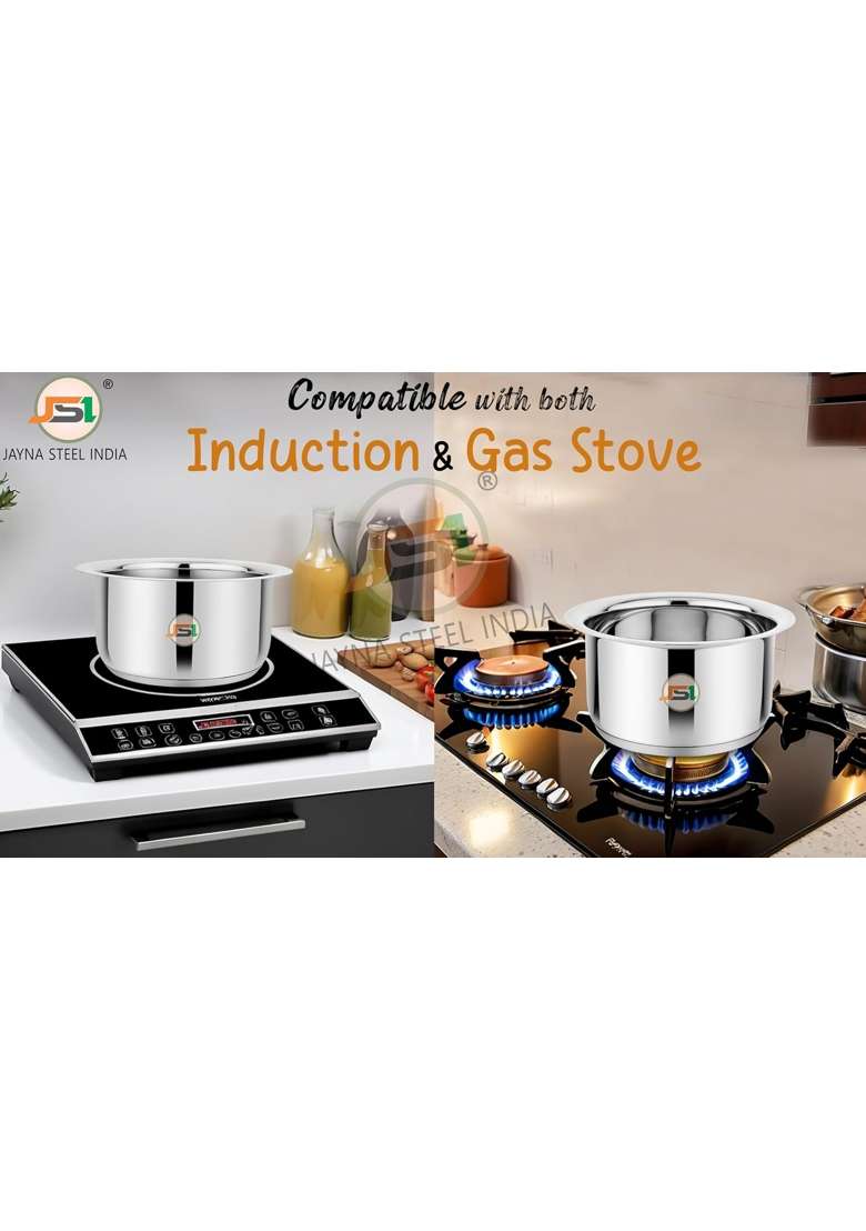 JSI Stainless Steel 304 Grade Milk Tope Cooking Pot Patila Topiya Without Lid | 1.2 L | 1.3 Qt | 17 cm | 6.7 Inch | Induction Compatible | Tri-Ply - Indya