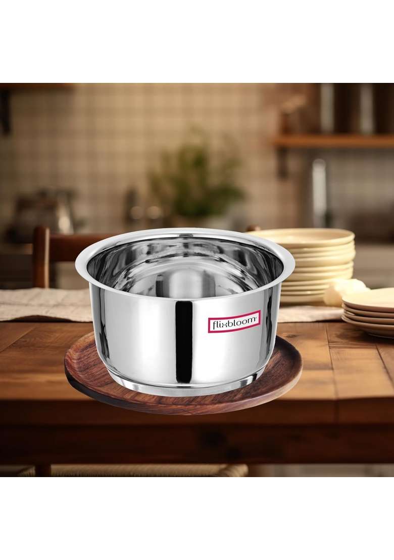 FLIXBLOOM Stainless Steel Kitchen Utensil Tope Cooking Pot Container Bhagona | 500 ml | 16.9 fl oz | Induction Compatible | Tri-Ply - Indya