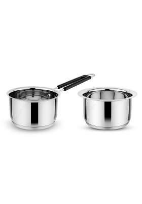 KITCHEN CLUE Stainless Steel Triply Base Tope Cooking Pot Patila bhagona biryani Cook and Serve | 20 cm | 7.9 Inch | Pack of 2 | Induction Compatible