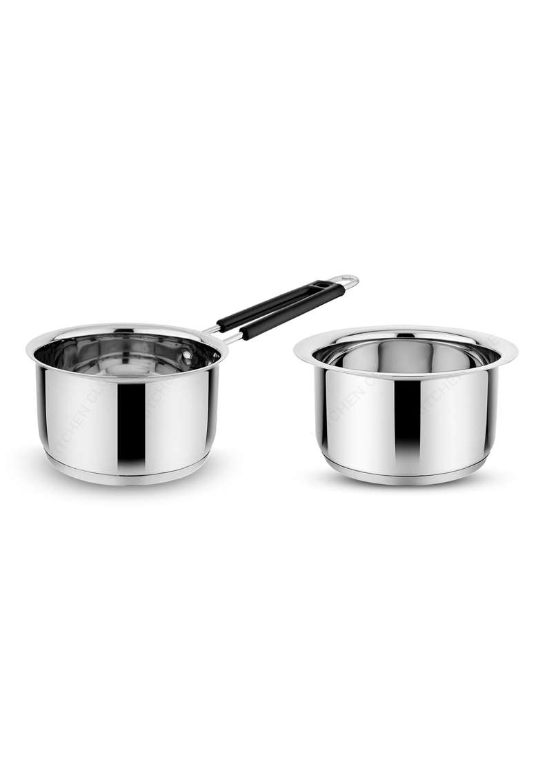 KITCHEN CLUE Stainless Steel Triply Base Tope Cooking Pot Patila bhagona biryani Cook and Serve | 20 cm | 7.9 Inch | Pack of 2 | Induction Compatible - Indya