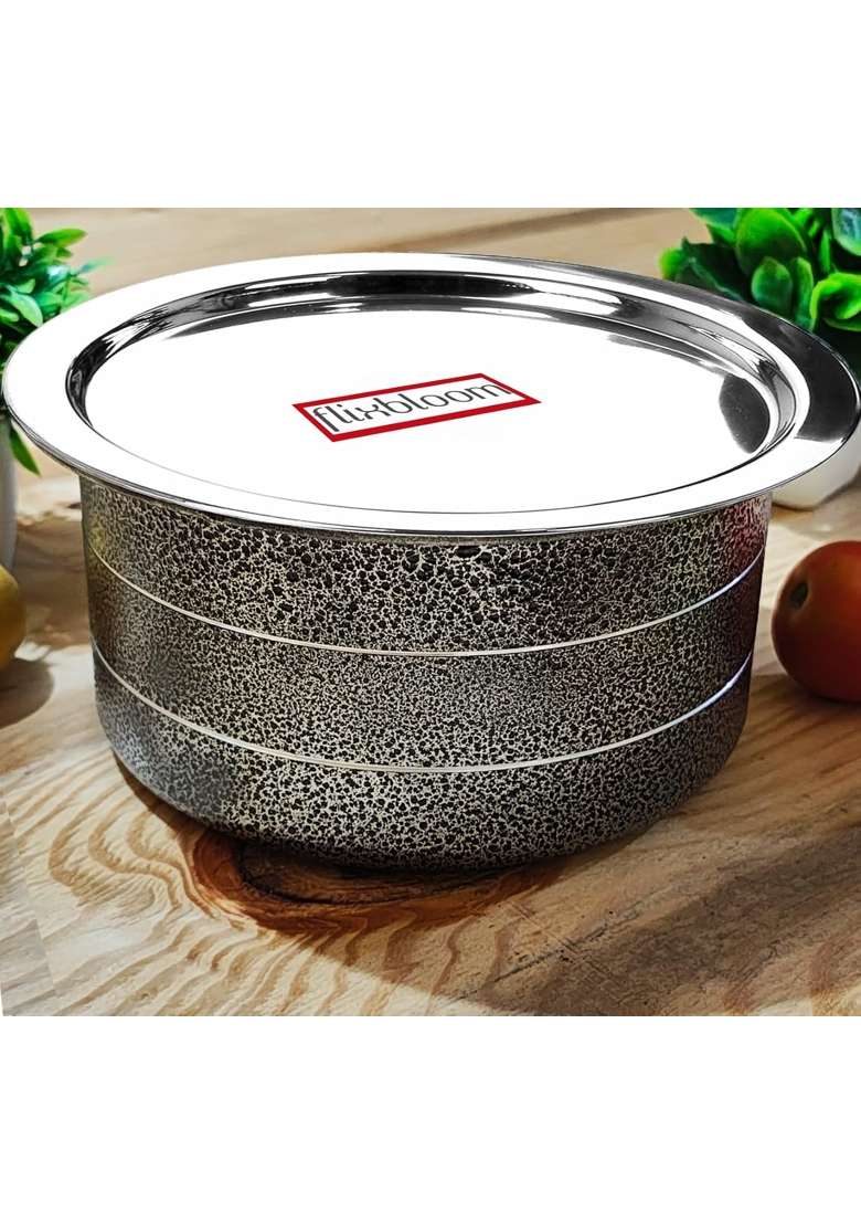 FLIXBLOOM Featured Black Kitchen Cookware Set Induction Base LPG Compatible Tope Cooking Pot Handi | 1 L | 1.1 Qt | With Lid - Indya