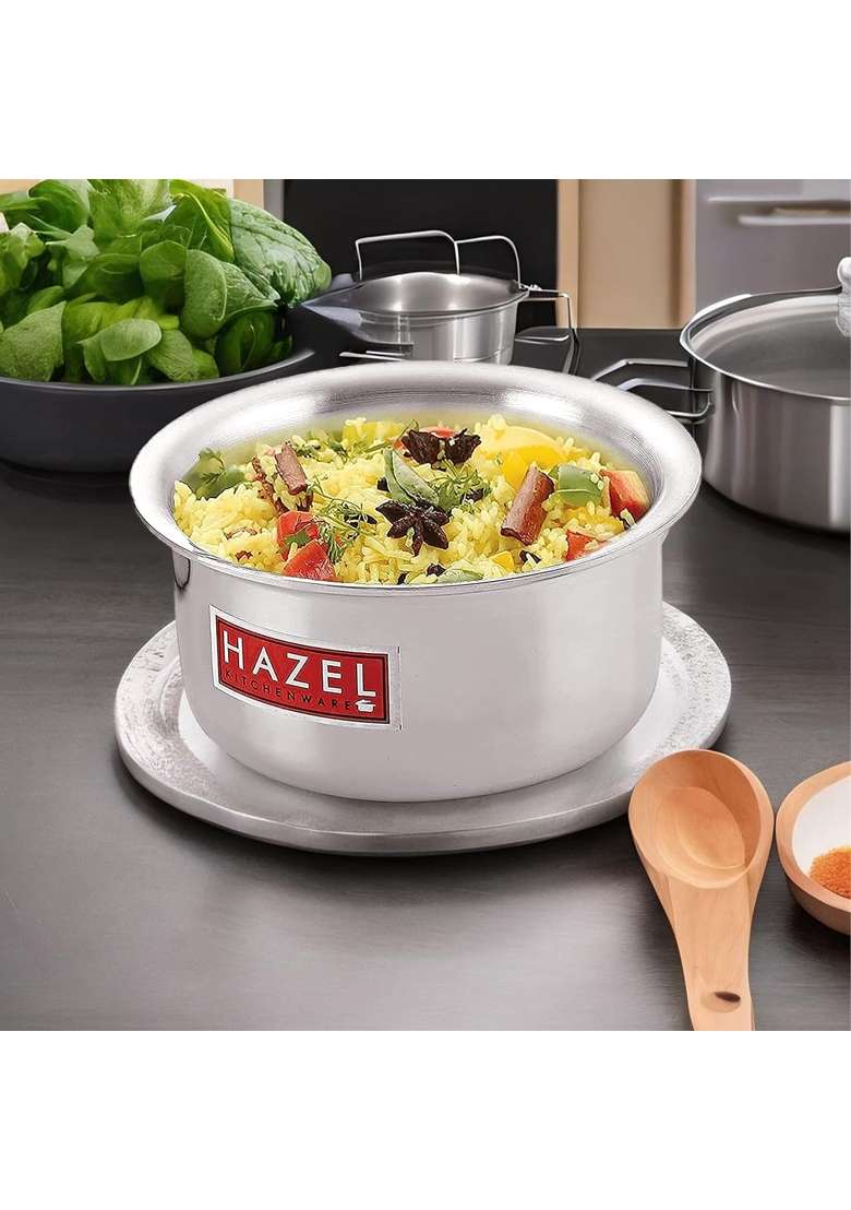 HAZEL Aluminium Tope Cooking Pot Patila Flat Bottom Boiling Vessels Bhagona Dekchi | 4 L | 4.2 Qt | 20.5 cm | 8.1 Inch - Indya