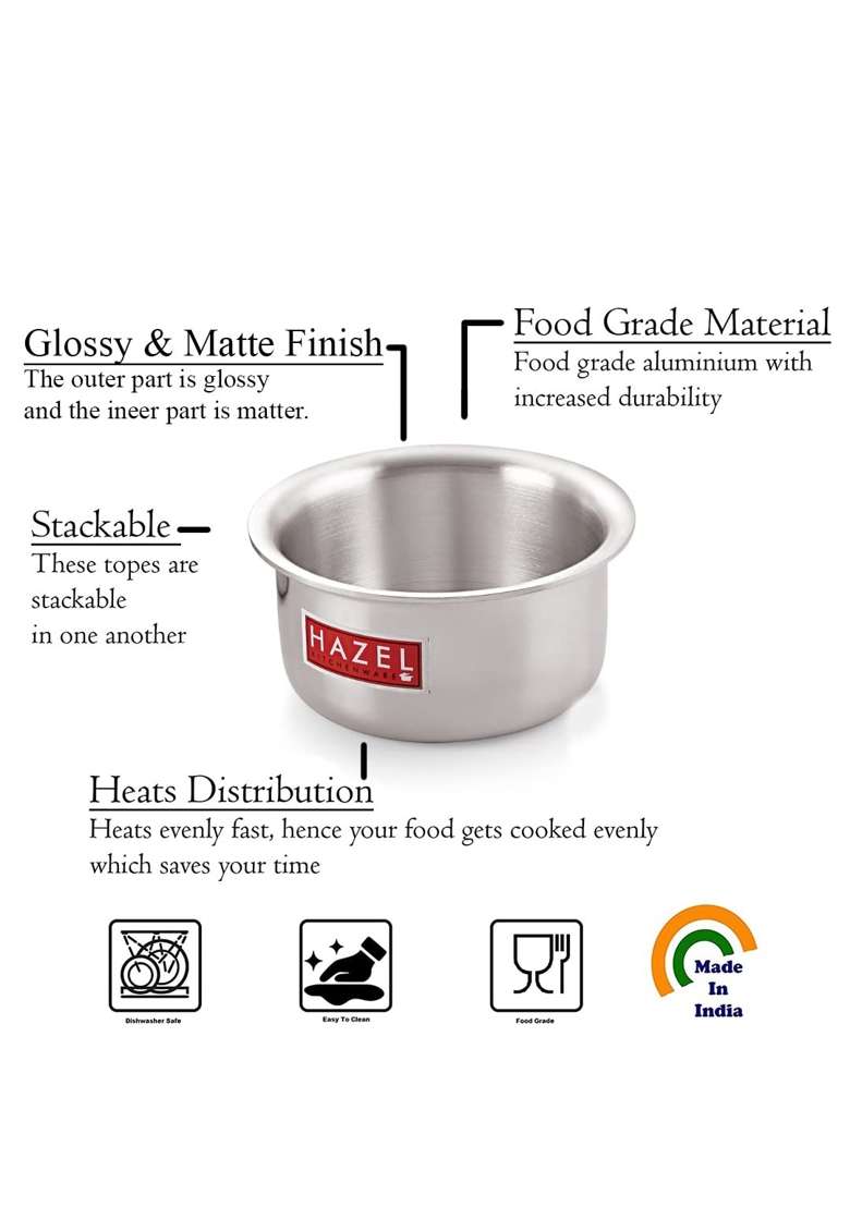 HAZEL Aluminium Tope Cooking Pot Patila Flat Bottom Boiling Vessels Bhagona Dekchi | 4 L | 4.2 Qt | 20.5 cm | 8.1 Inch - Indya