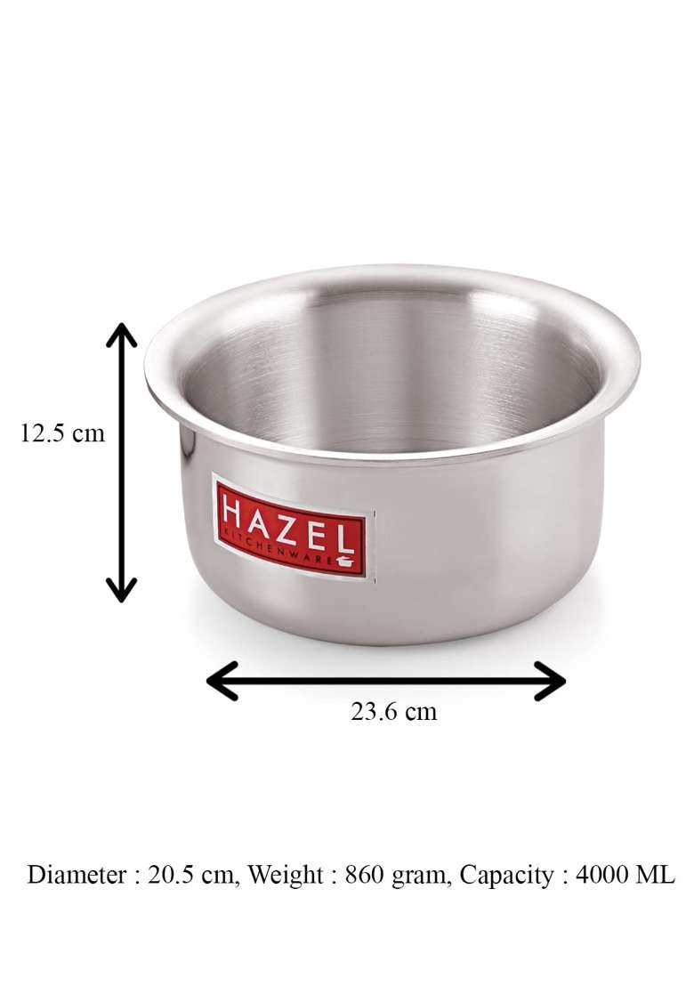 HAZEL Aluminium Tope Cooking Pot Patila Flat Bottom Boiling Vessels Bhagona Dekchi | 4 L | 4.2 Qt | 20.5 cm | 8.1 Inch - Indya
