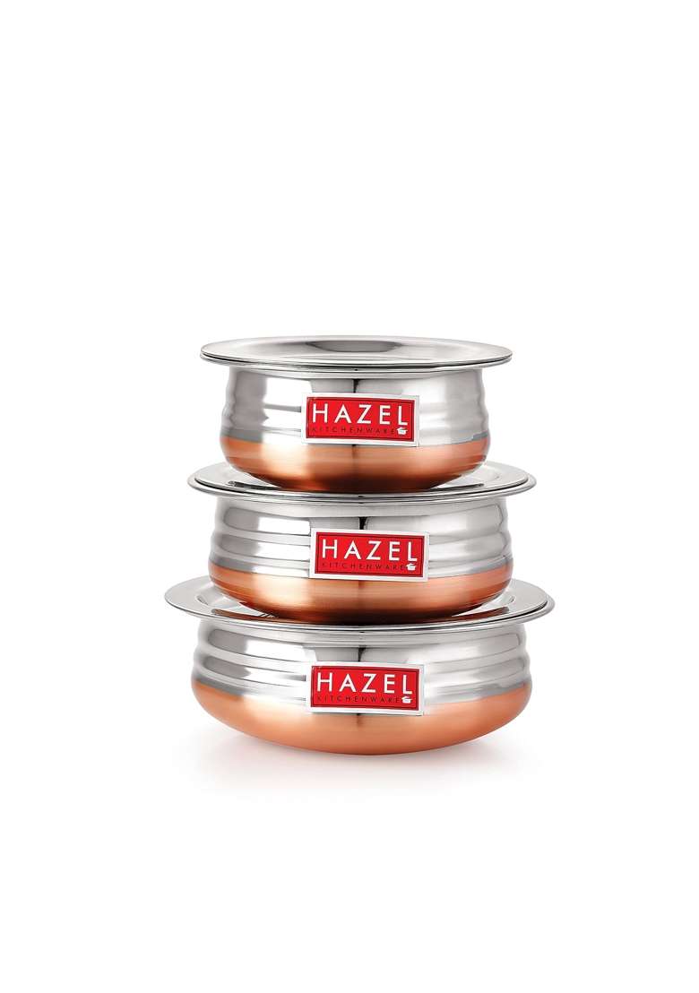 HAZEL Stainless Steel Kitchen Set with Lid | 1.6 L | 1.7 Qt | 3-Piece Set - Indya