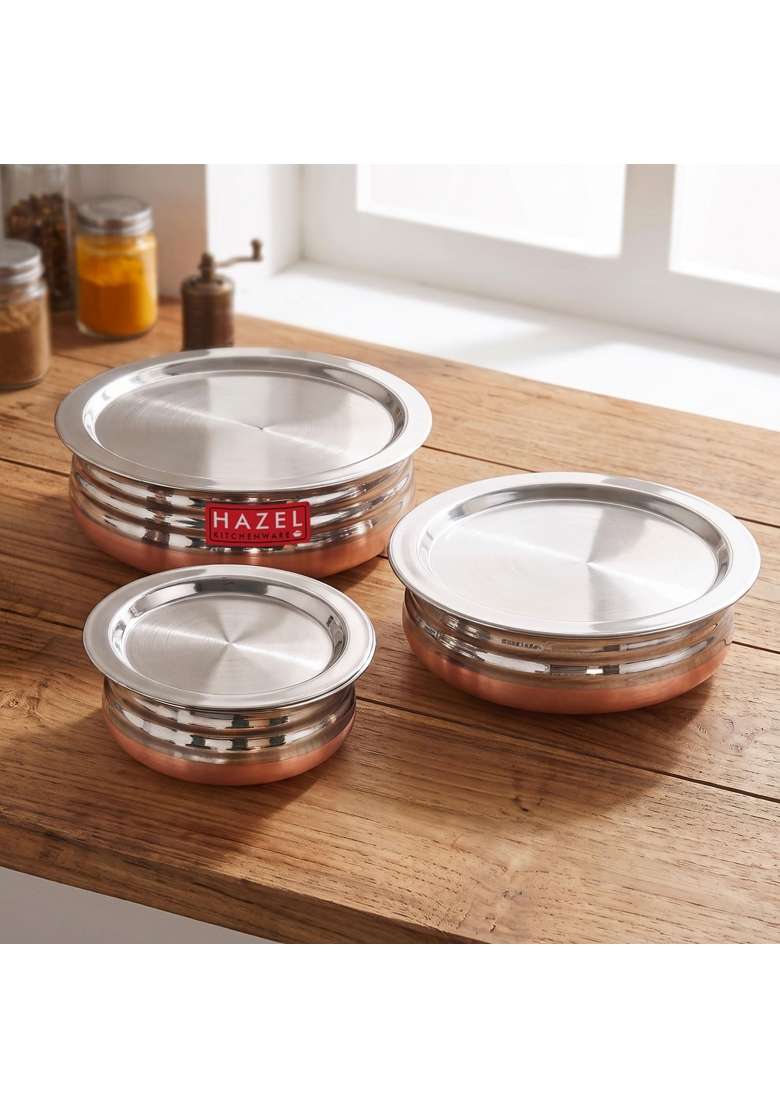 HAZEL Stainless Steel Kitchen Set with Lid | 1.6 L | 1.7 Qt | 3-Piece Set - Indya