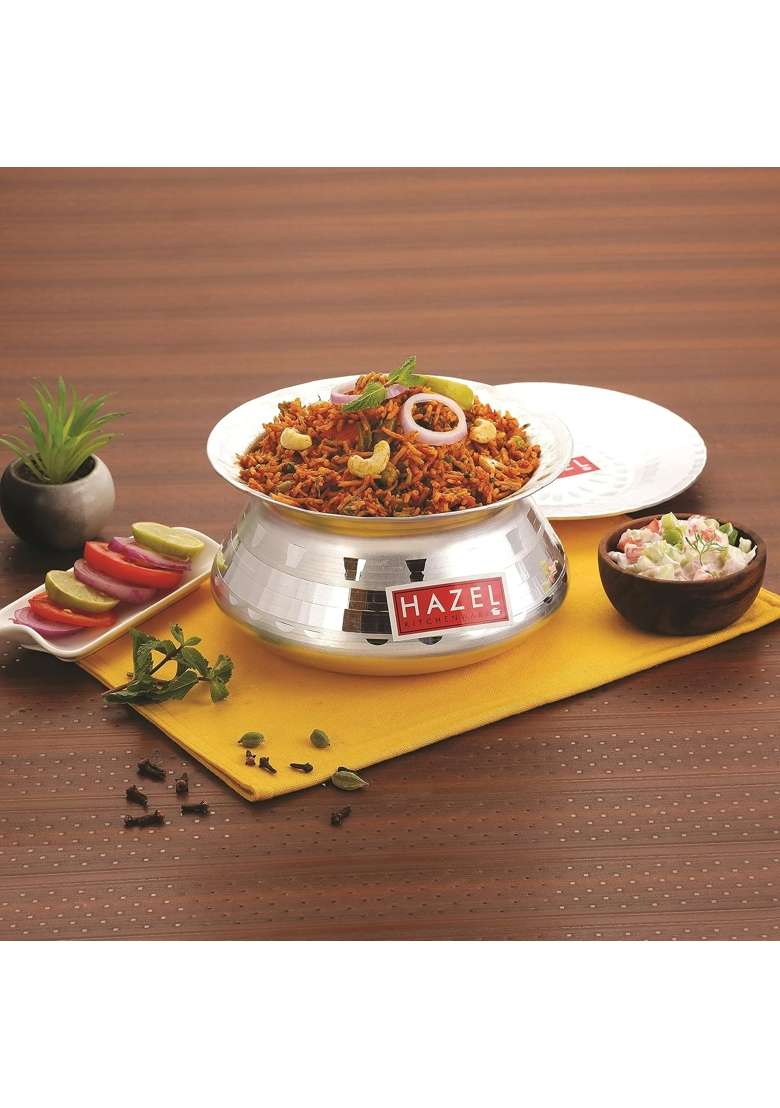 HAZEL Biryani Pot with Lid | 1.2 L | 1.3 Qt | Hammered Finish - Indya