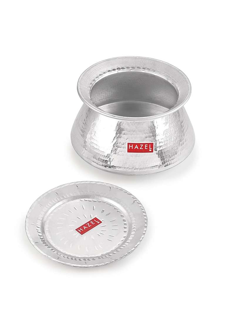 HAZEL Hammered Aluminium Biryani Pot with Lid | 5 L | 5.3 Qt | 22.5 cm | 8.9 Inch - Indya