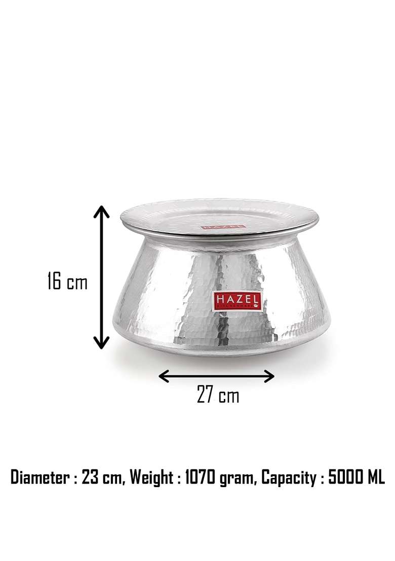 HAZEL Hammered Aluminium Biryani Pot with Lid | 5 L | 5.3 Qt | 22.5 cm | 8.9 Inch - Indya