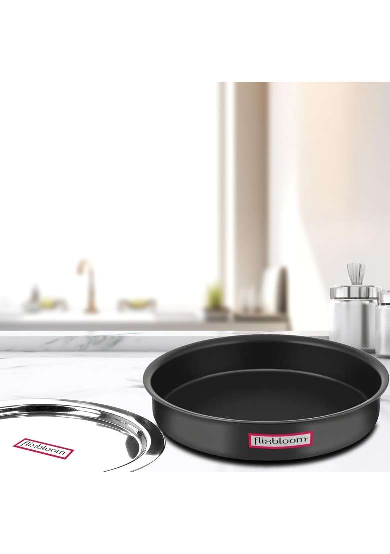 FLIXBLOOM Select Black Hard Anodised Induction Base Cookware Langdi Patila Cooking Pot for Cooking | 1 L | 1.1 Qt | With Lid - Indya