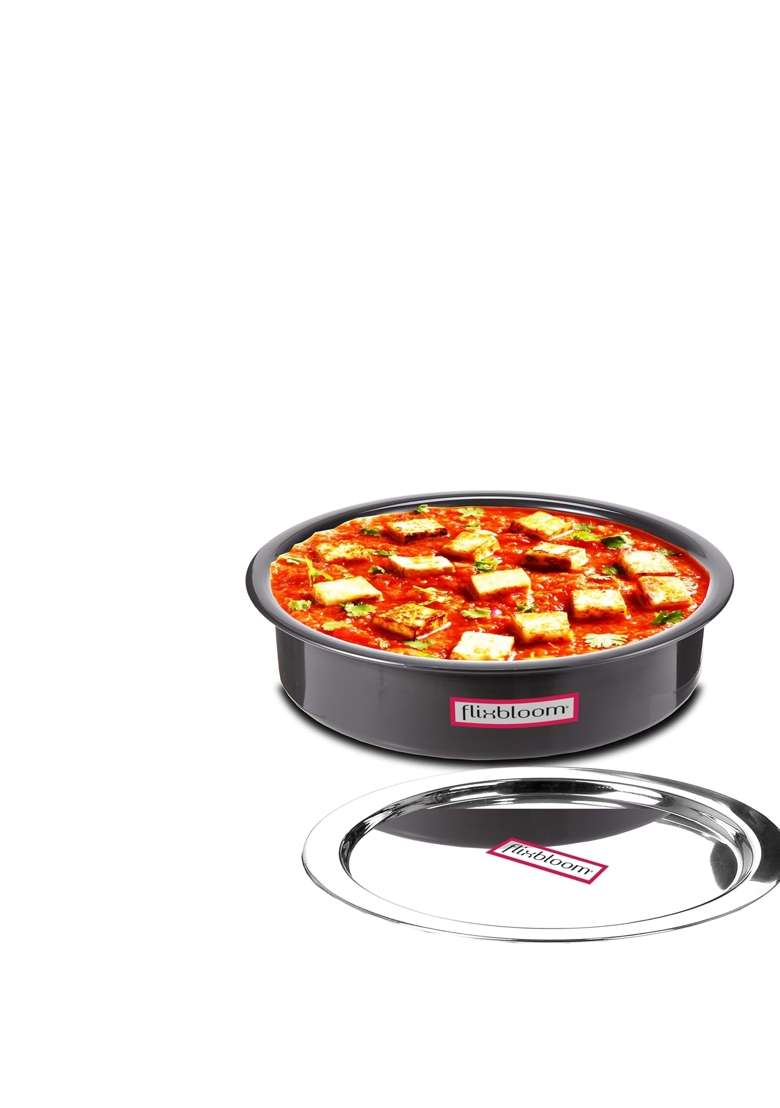 FLIXBLOOM Select Black Hard Anodised Induction Base Cookware Langdi Patila Cooking Pot for Cooking | 1 L | 1.1 Qt | With Lid - Indya