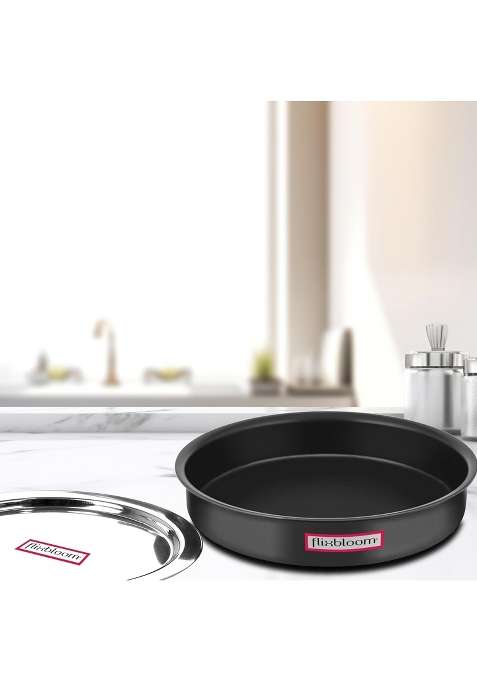 FLIXBLOOM Select Black Hard Anodised Induction Base Cookware Langdi Patila Cooking Pot for Cooking | 1 L | 1.1 Qt | With Lid