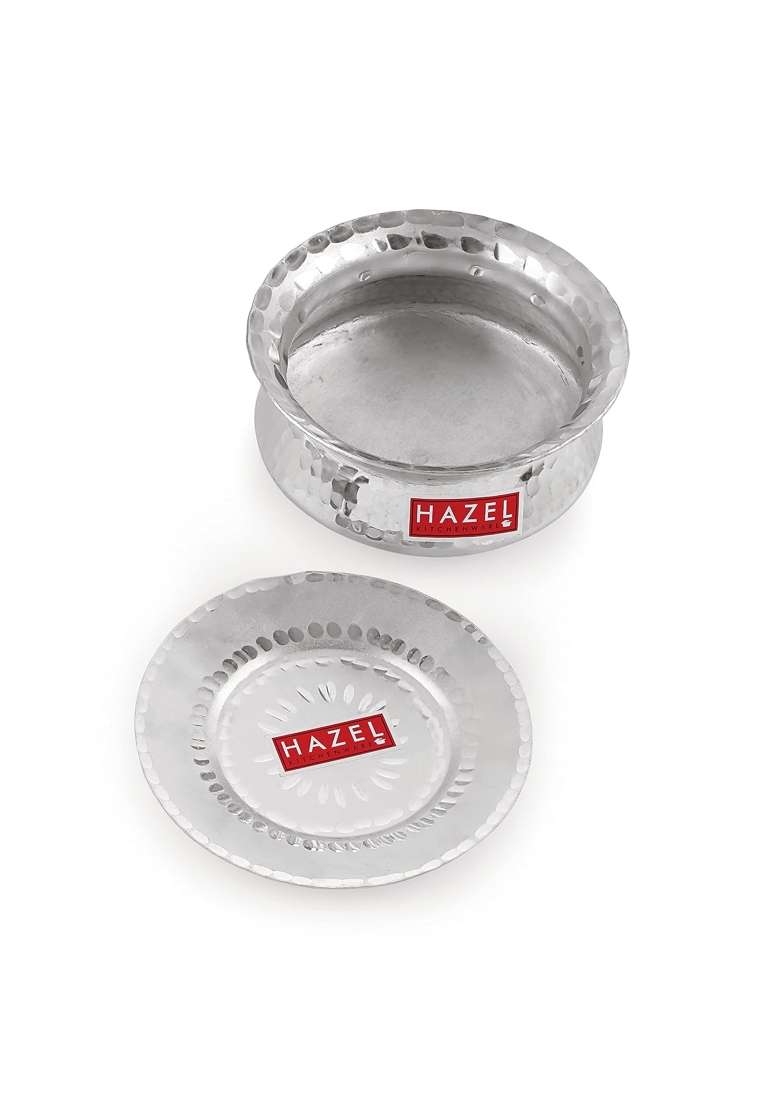 HAZEL Biryani Pot Aluminium Biryani Handi Set | 1 L | 1.1 Qt | Hammered Finish - Indya