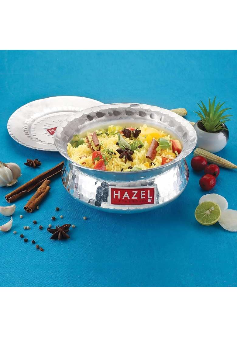 HAZEL Biryani Pot Aluminium Biryani Handi Set | 1 L | 1.1 Qt | Hammered Finish - Indya