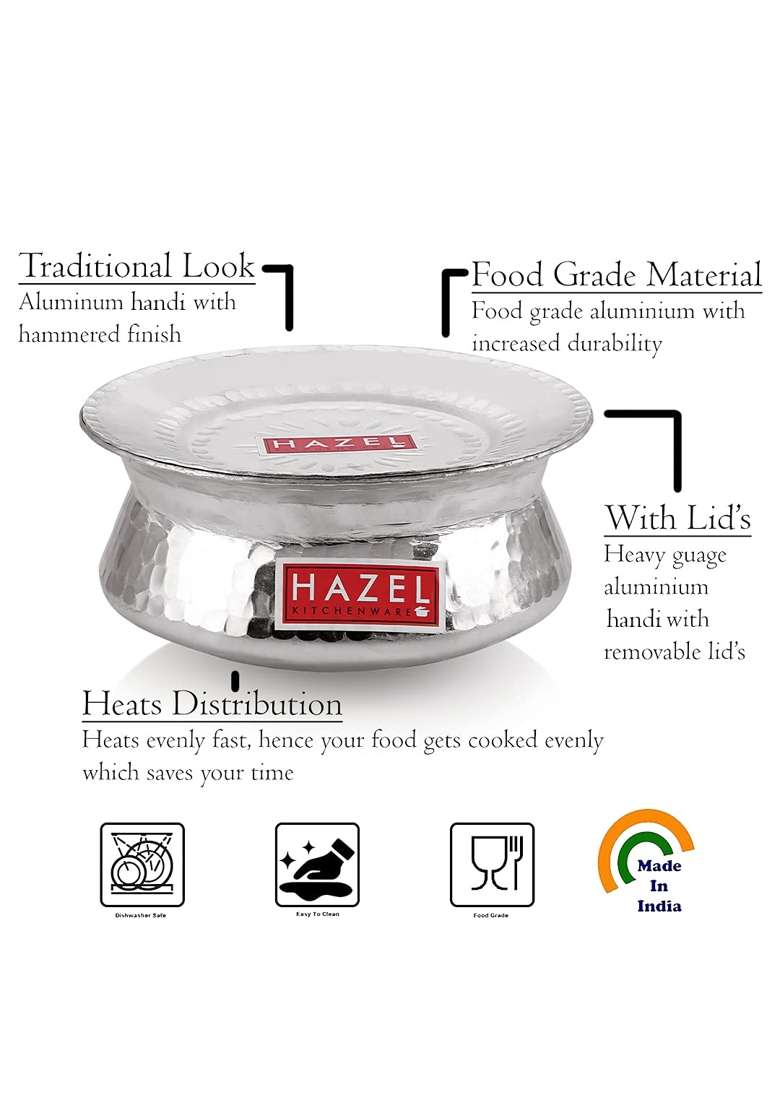 HAZEL Biryani Pot Aluminium Biryani Handi Set | 1 L | 1.1 Qt | Hammered Finish - Indya