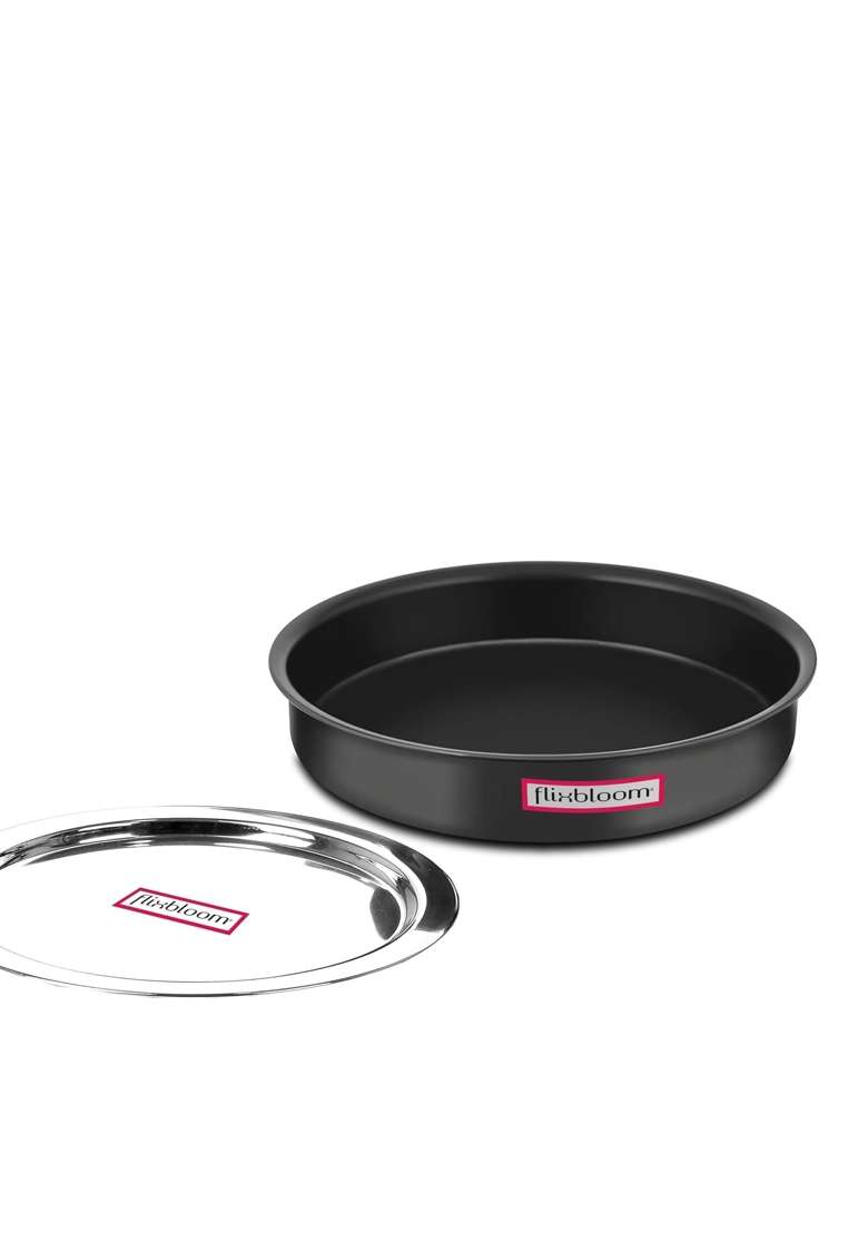 FLIXBLOOM Ebon Black Big Size Hard Anodised Induction Base Cookware Langdi Patila Cooking Pot | 5 L | 5.3 Qt | With Lid - Indya