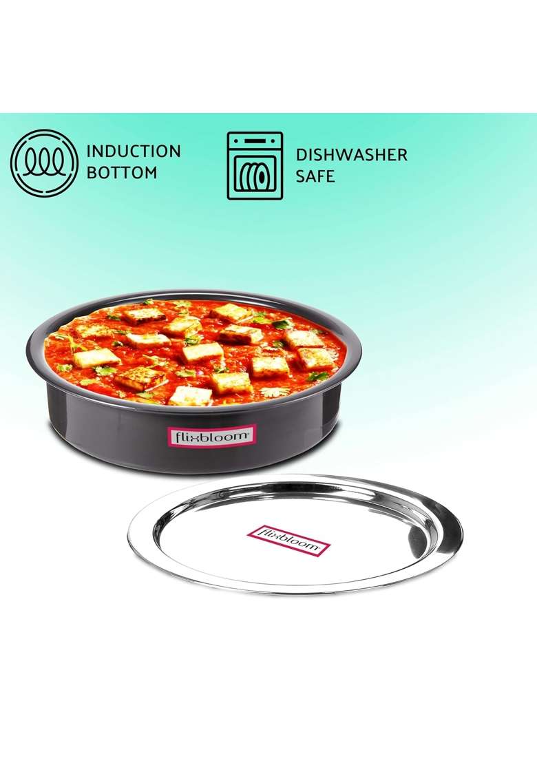 FLIXBLOOM Ebon Black Big Size Hard Anodised Induction Base Cookware Langdi Patila Cooking Pot | 5 L | 5.3 Qt | With Lid - Indya
