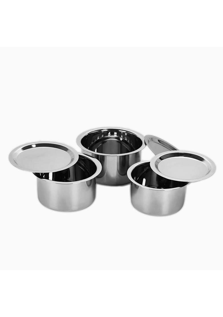 Sumeet Stainless Steel Induction and Gas Stove Friendly | 1.8 L | 1.9 Qt | 3-Piece Set | With Lid - Indya