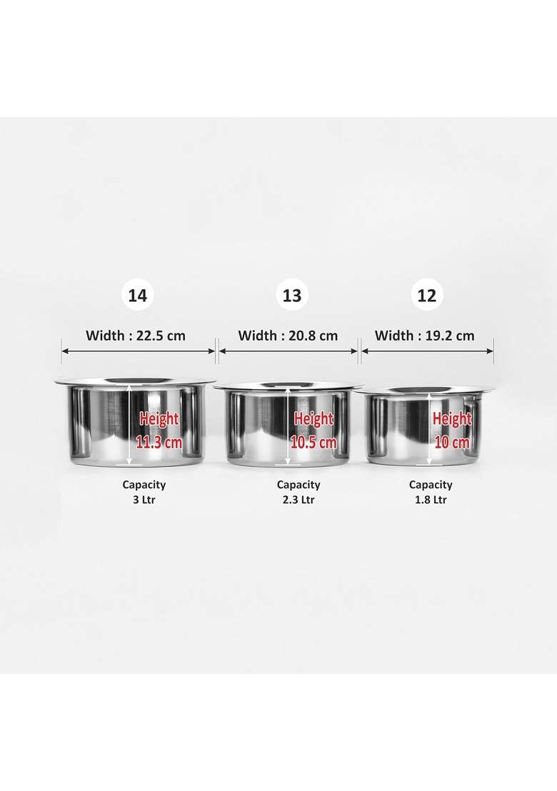 Sumeet Stainless Steel Induction and Gas Stove Friendly | 1.8 L | 1.9 Qt | 3-Piece Set | With Lid - Indya
