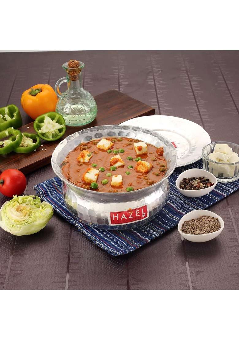 HAZEL Aluminium Hammered Finish Handi with Lid Biryani Rice Cooking Pot GOL Patiya | 0.1 L | 0.1 Qt | 17 cm | 6.7 Inch - Indya