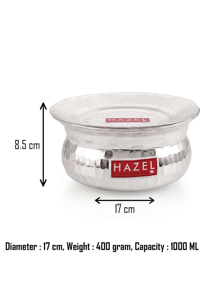 HAZEL Aluminium Hammered Finish Handi with Lid Biryani Rice Cooking Pot GOL Patiya | 0.1 L | 0.1 Qt | 17 cm | 6.7 Inch - Indya