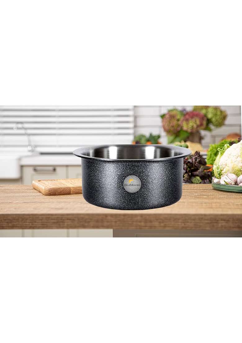 FLIXBLOOM Perfect Plus Kitchen Cookware Set Induction Base Bottom Black Aluminium | 1.5 L | 1.6 Qt - Indya