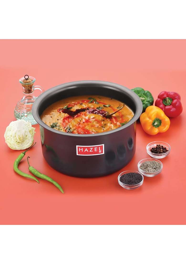 HAZEL Hard Anodised Tope Cooking Pot Patila Aluminium Anodized Boiling Vessels Bhagona Dekchi | 4 L | 4.2 Qt | 20.7 cm | 8.1 Inch - Indya