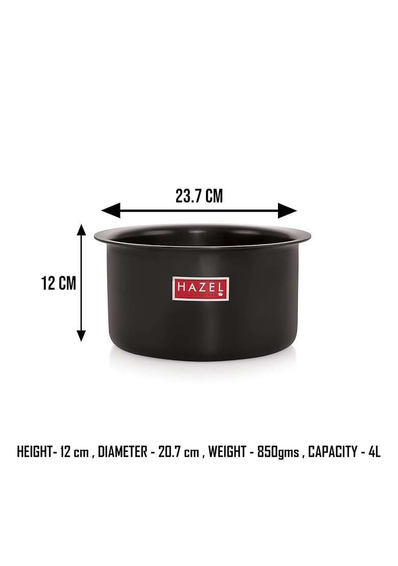 HAZEL Hard Anodised Tope Cooking Pot Patila Aluminium Anodized Boiling Vessels Bhagona Dekchi | 4 L | 4.2 Qt | 20.7 cm | 8.1 Inch - Indya