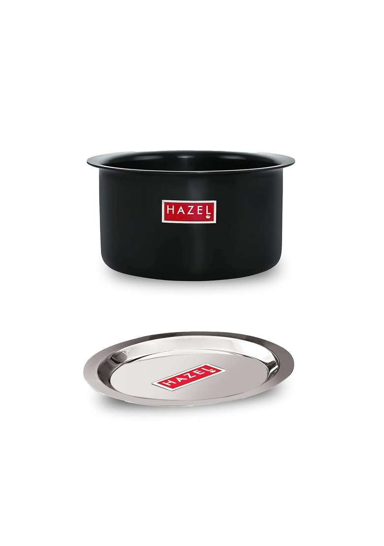 HAZEL Hard Anodised Aluminium Tope Cooking Pot with Lid | 4000 ml | 135.3 fl oz | 24.7 cm | 9.7 Inch - Indya