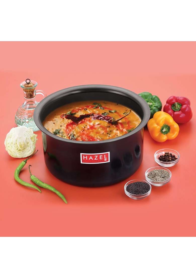 HAZEL Hard Anodised Aluminium Tope Cooking Pot with Lid | 4000 ml | 135.3 fl oz | 24.7 cm | 9.7 Inch - Indya