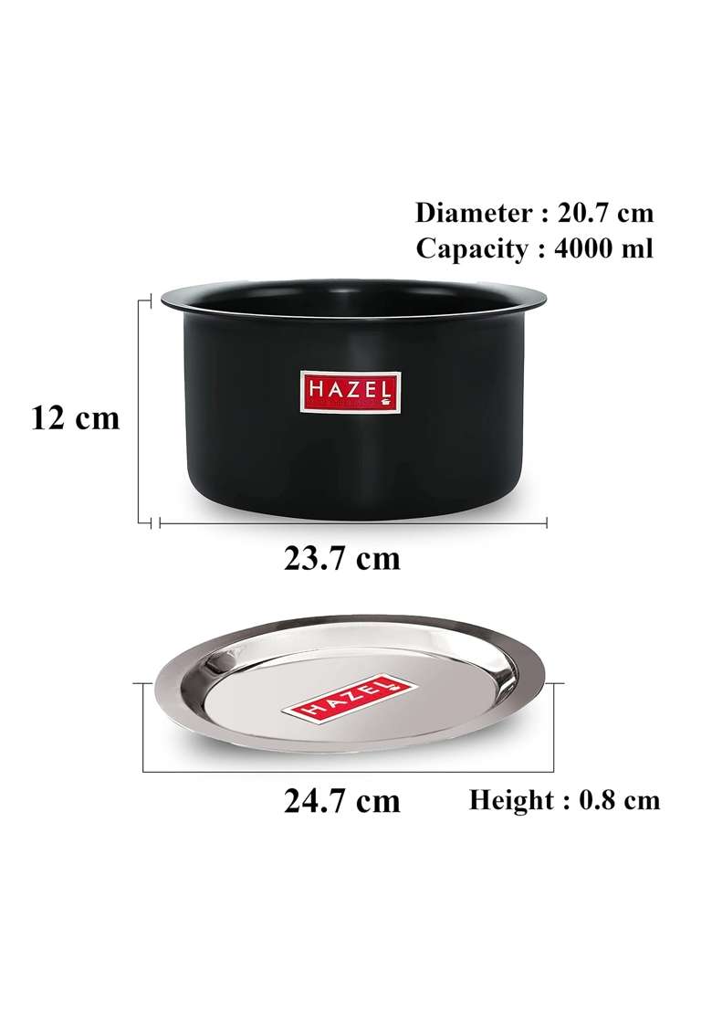 HAZEL Hard Anodised Aluminium Tope Cooking Pot with Lid | 4000 ml | 135.3 fl oz | 24.7 cm | 9.7 Inch - Indya