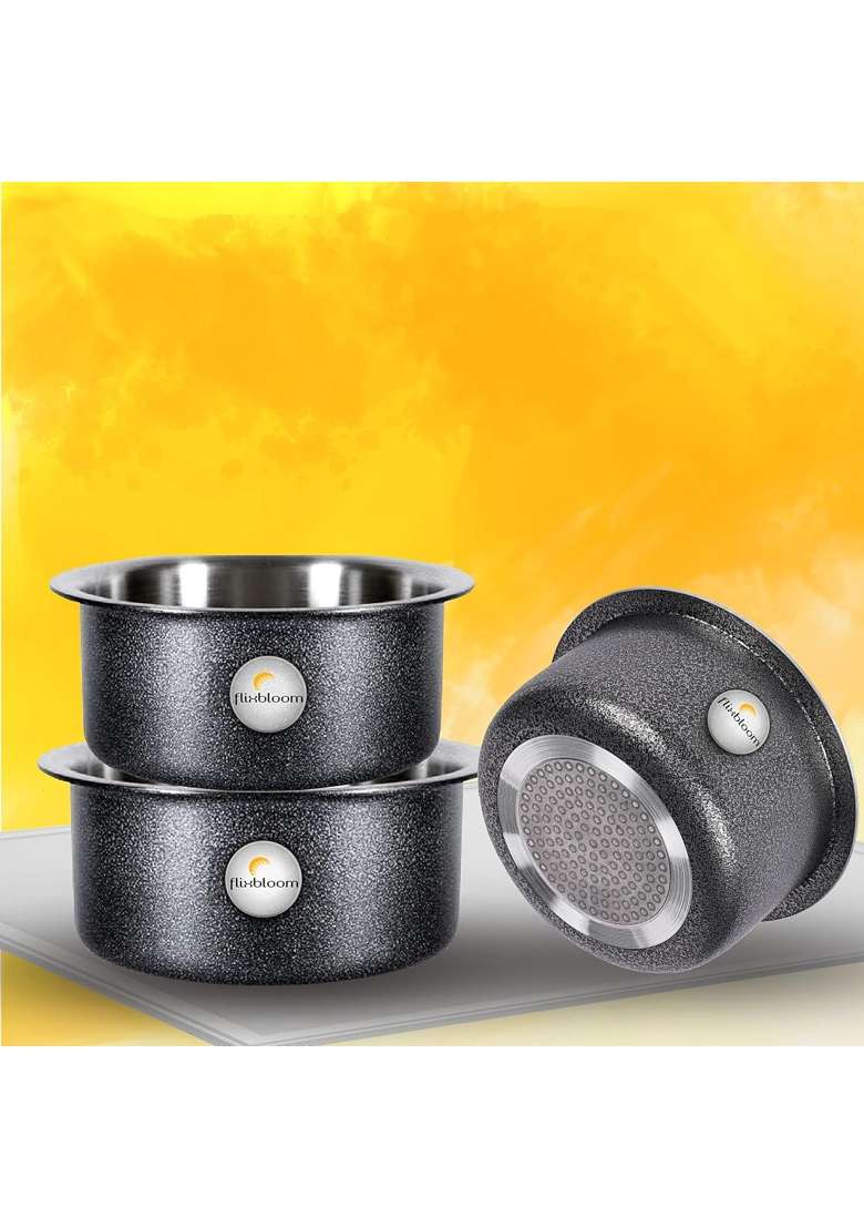 FLIXBLOOM Cosmos Black Hammertone Finish Cookware Sets Tope Cooking Pot | 1 L | 1.1 Qt | Induction Compatible - Indya