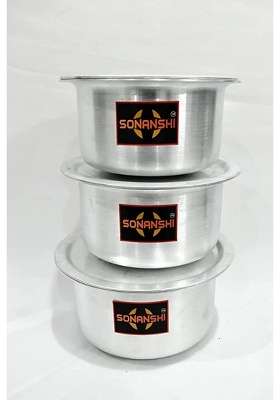 Sonanshi Aluminium Patila Cooking Pot Bhagona Tapeli Saucepot Handi Set with LID | 5 L | 5.3 Qt | Pack of 3