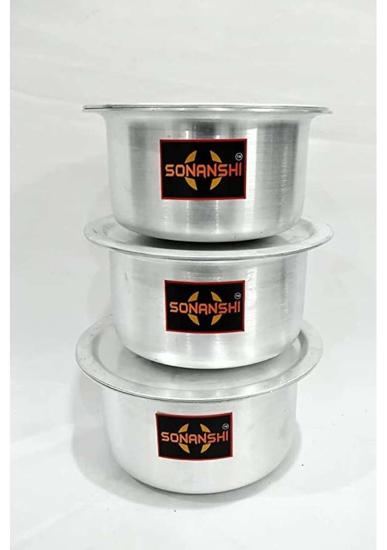 Sonanshi Aluminium Patila Cooking Pot Bhagona Tapeli Saucepot Handi Set with LID | 5 L | 5.3 Qt | Pack of 3 - Indya