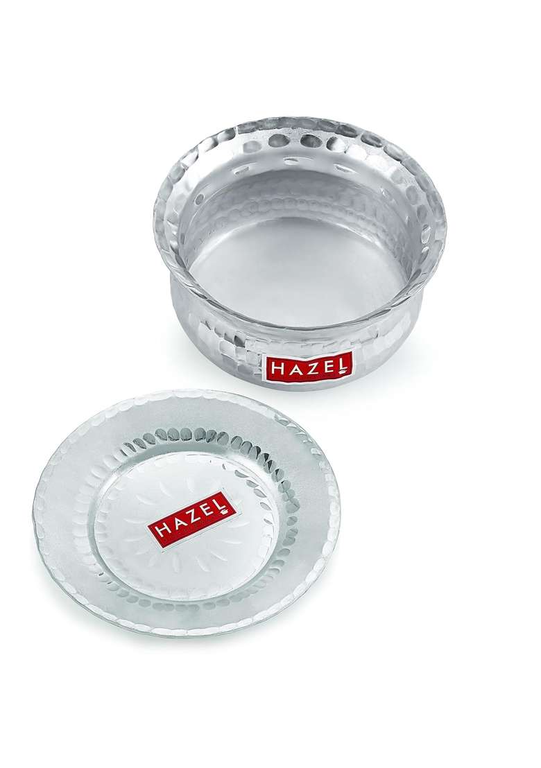 HAZEL Aluminium Hammered Finish Handi with Lid Biryani Rice Cooking Pot GOL Patiya | 2500 ml | 84.5 fl oz | 22 cm | 8.7 Inch - Indya