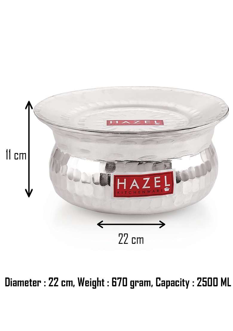 HAZEL Aluminium Hammered Finish Handi with Lid Biryani Rice Cooking Pot GOL Patiya | 2500 ml | 84.5 fl oz | 22 cm | 8.7 Inch - Indya