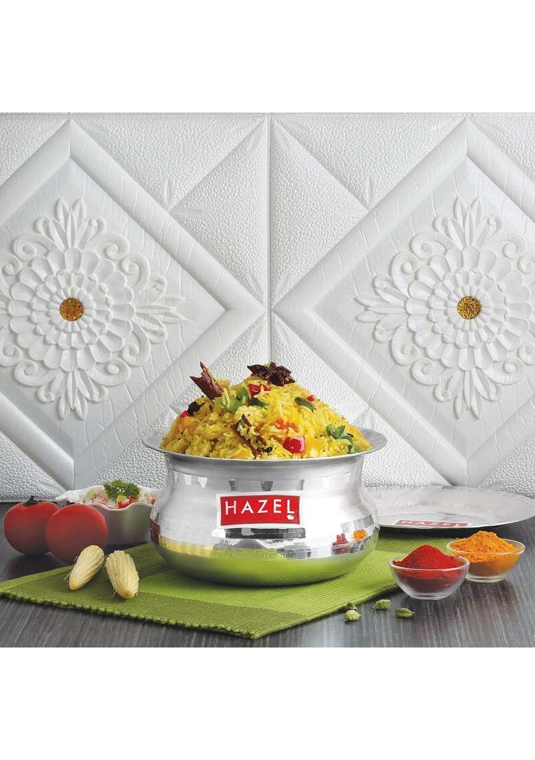 HAZEL Aluminium Handi with Lid Machine Hammered Finish Biryani Rice Cooking Pot GOL | 1.2 L | 1.3 Qt | 15.5 cm | 6.1 Inch - Indya