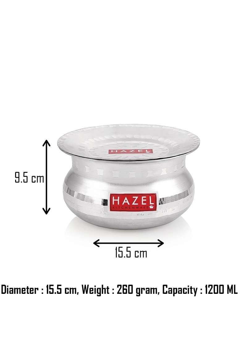 HAZEL Aluminium Handi with Lid Machine Hammered Finish Biryani Rice Cooking Pot GOL | 1.2 L | 1.3 Qt | 15.5 cm | 6.1 Inch - Indya