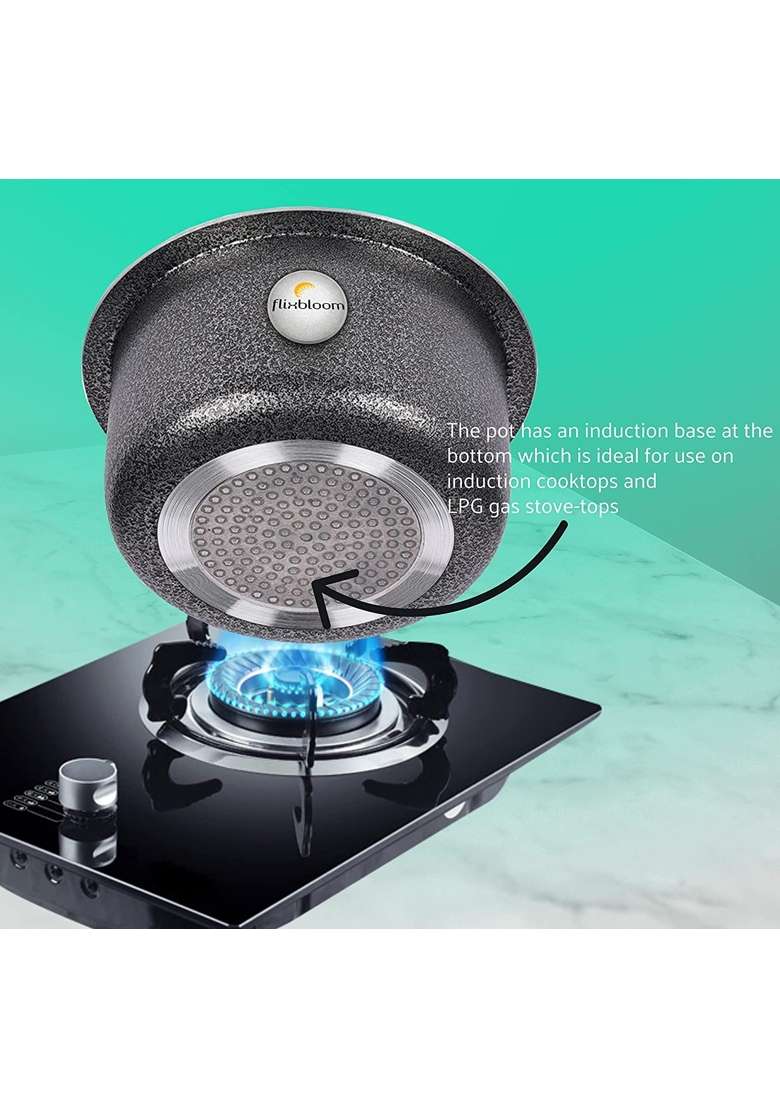 FLIXBLOOM Cookware Set Induction Bottom Tope Cooking Pot Aluminium Thick Flat Bottom | 1.5 L | 1.6 Qt | With Lid - Indya