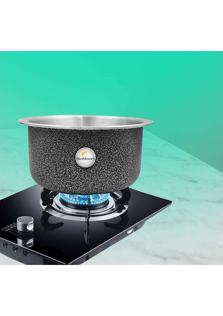 FLIXBLOOM Cookware Set Induction Bottom Tope Cooking Pot Aluminium Thick Flat Bottom | 4 L | 4.2 Qt - Indya